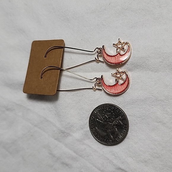 Pink and Gold‎ Moon Star Earrings - Picture 3 of 5